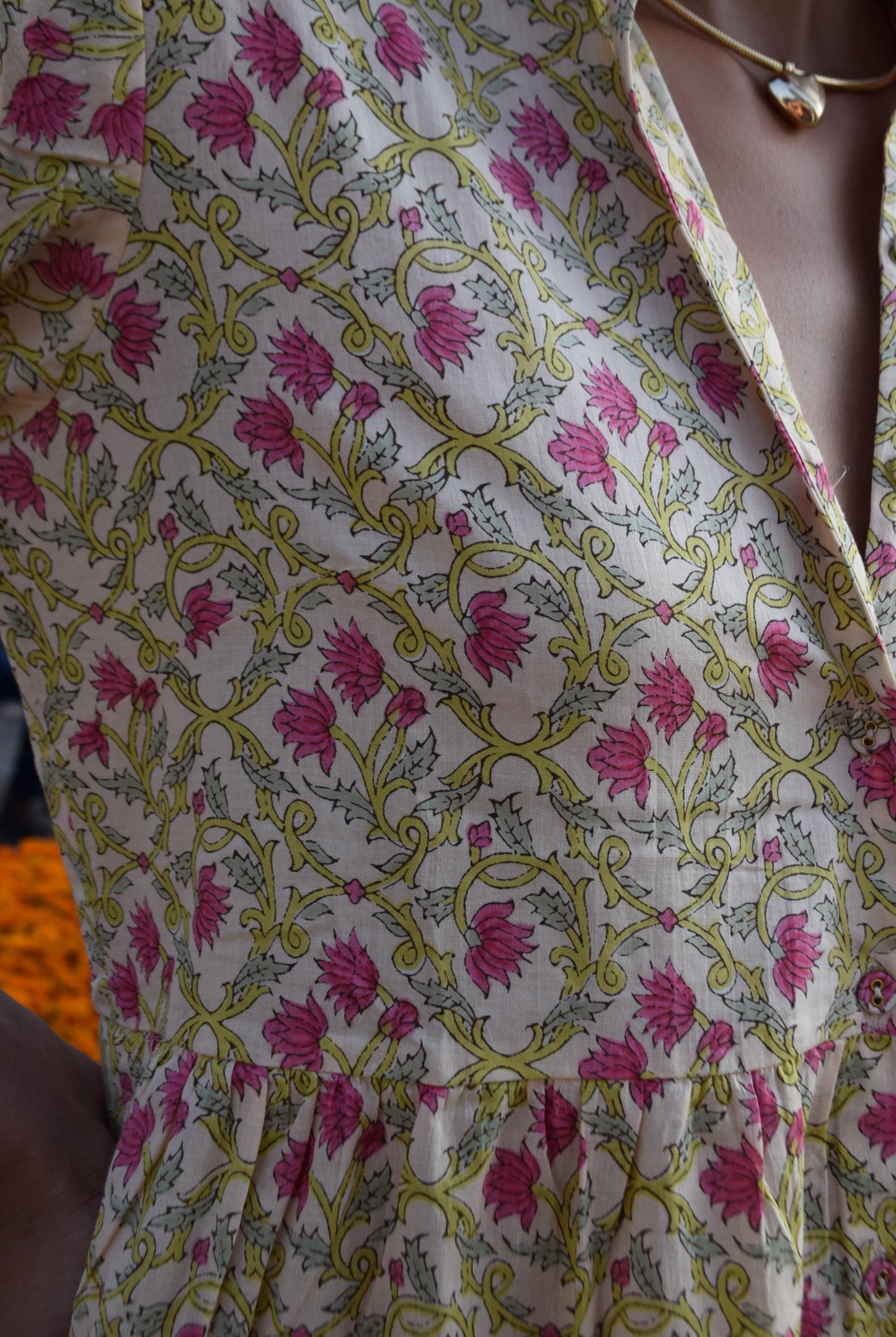 Beige & Pink Floral Print Dress