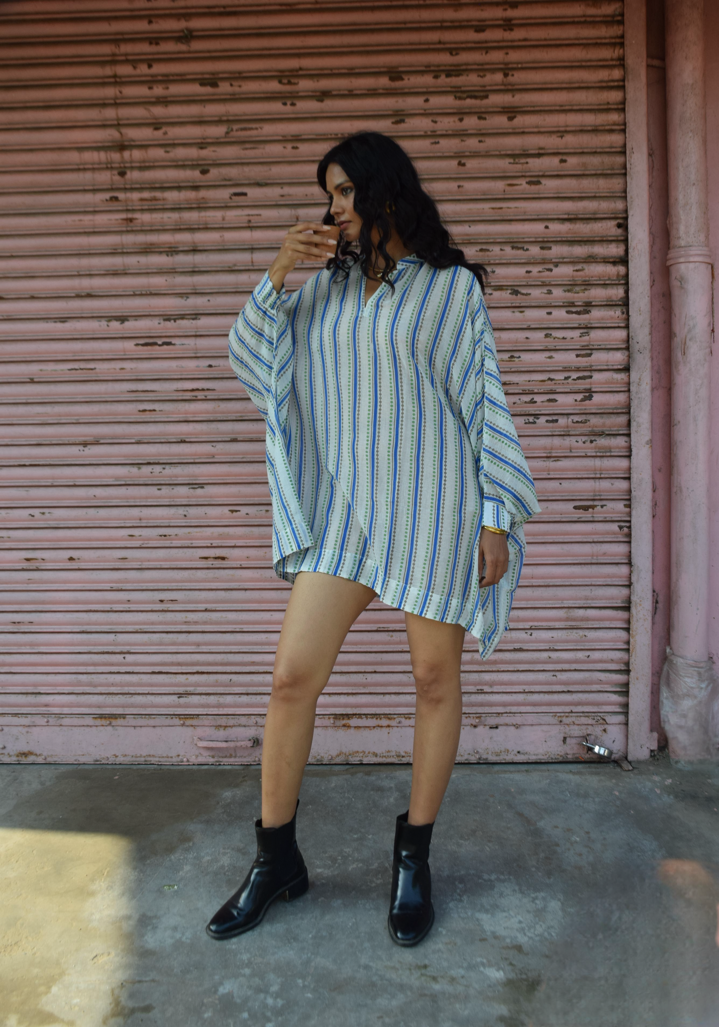 Mint Green Printed Oversized Cotton Kaftan Dress