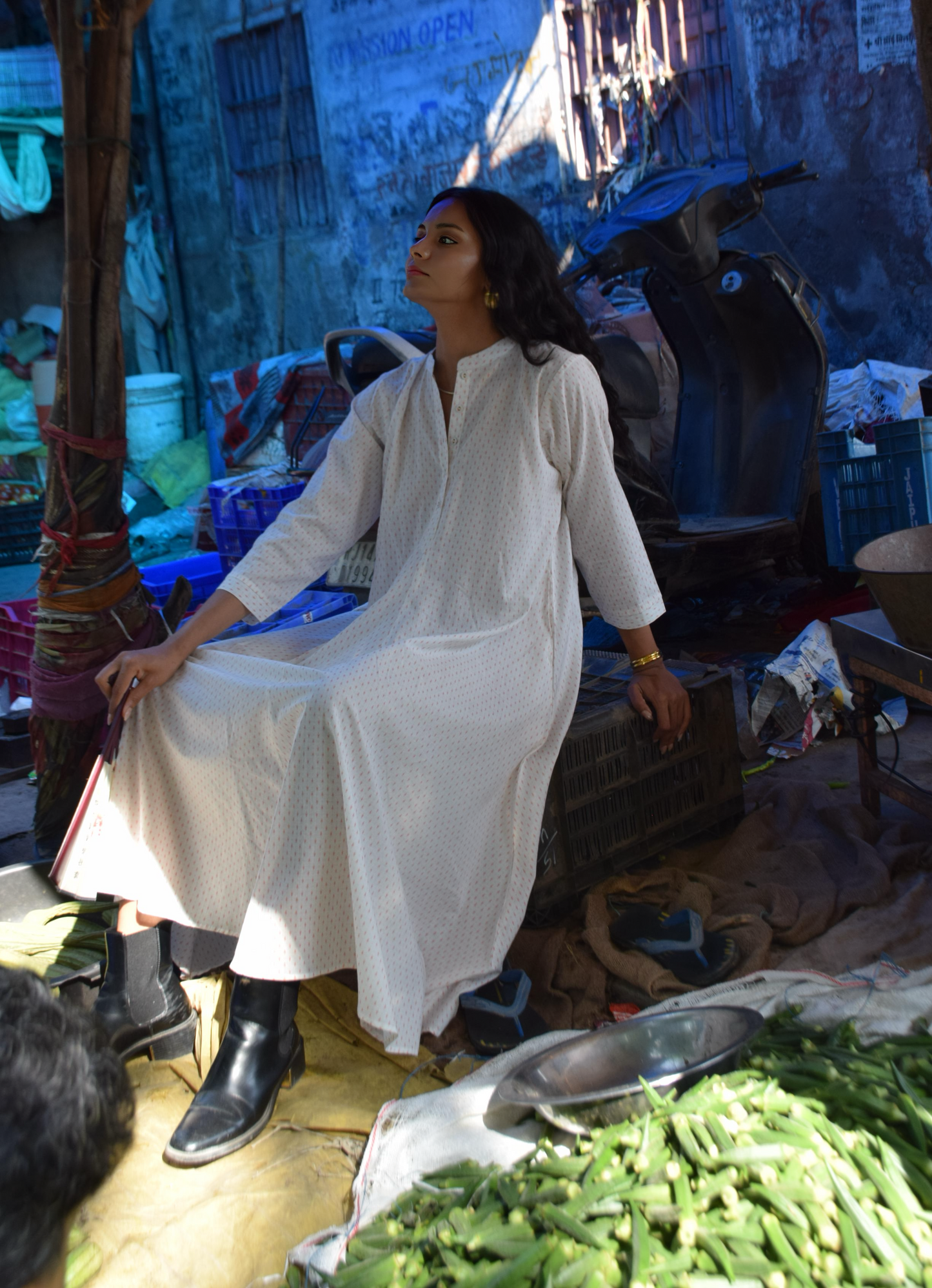 Ivory Printed Flared Cotton Dress