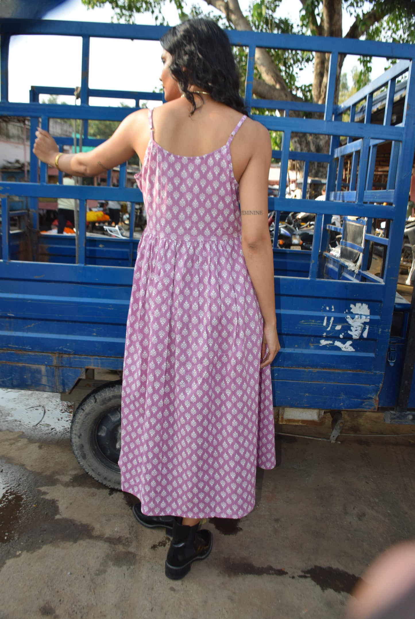 Purple Sleeveless Floral Print Midi Dress