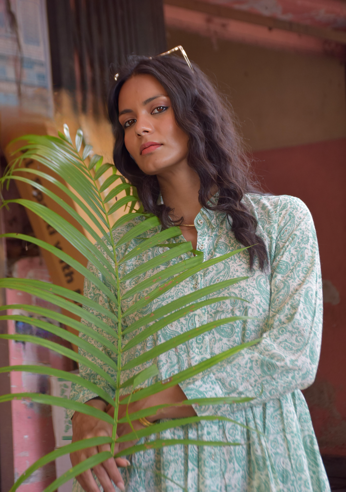 Mint Green Printed Cotton Shirt Dress